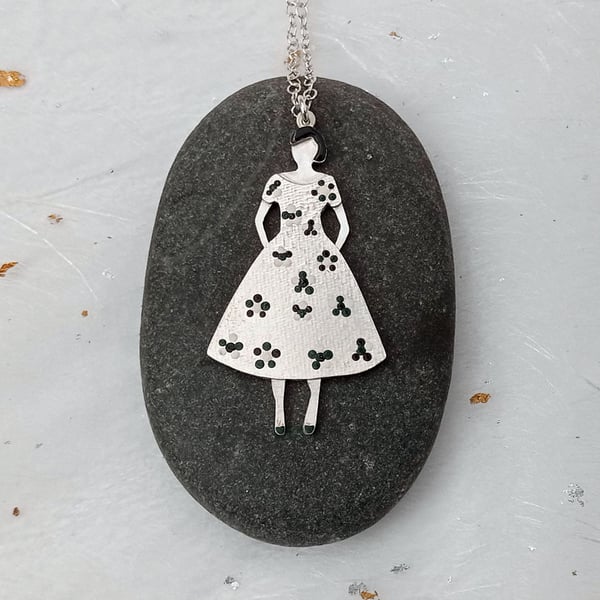 sterling silver 1950s figurative pendant -handcrafted figure necklace