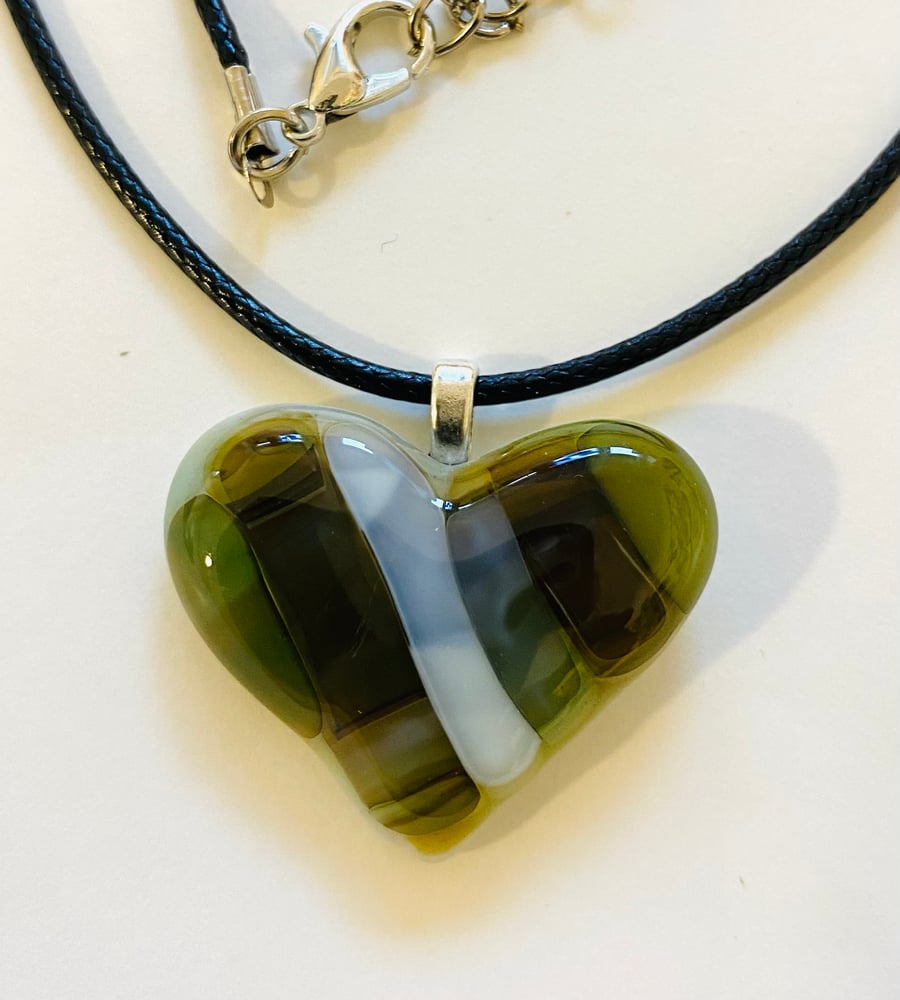 Green fused glass heart pendant 