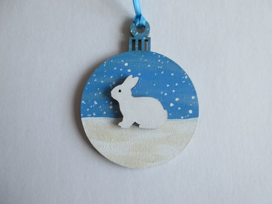 Bunny Christmas Tree Bauble Hanging Decoration Snow Rabbit Winter Scene