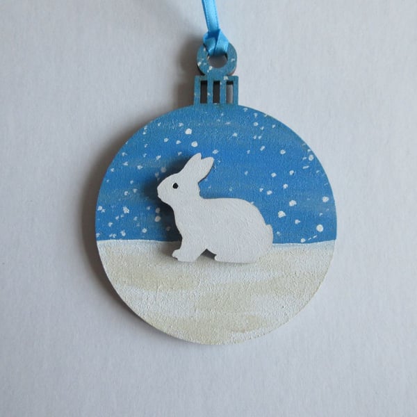 Bunny Christmas Tree Bauble Hanging Decoration Snow Rabbit Winter Scene