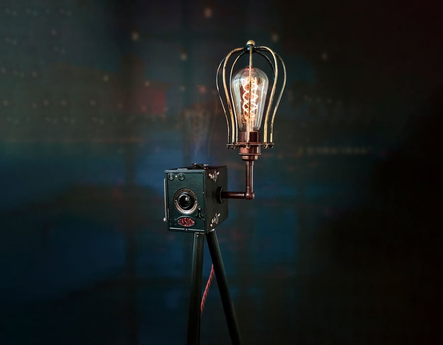 Upcycled Vintage 1920s Ensign Camera Tripod Lamp