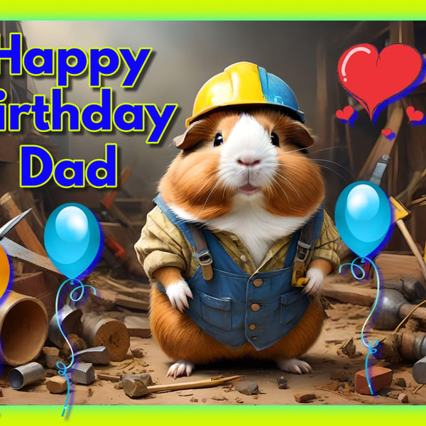 Happy Birthday Dad Guinea Pig Card DIY A5
