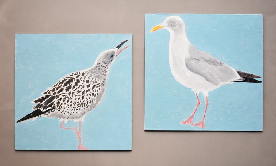Two Herring Gulls - Original acrylic painting
