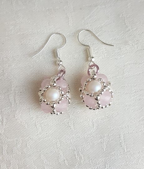 Gorgeous Beaded Bead Earrings - Rose Quartz and Swarovski Pearl beads
