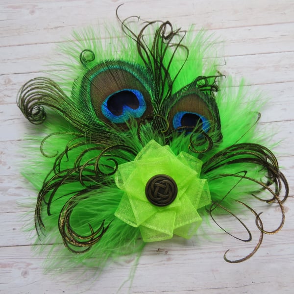 Lime Green Peacock Feather Brass Celtic Button ... - Folksy