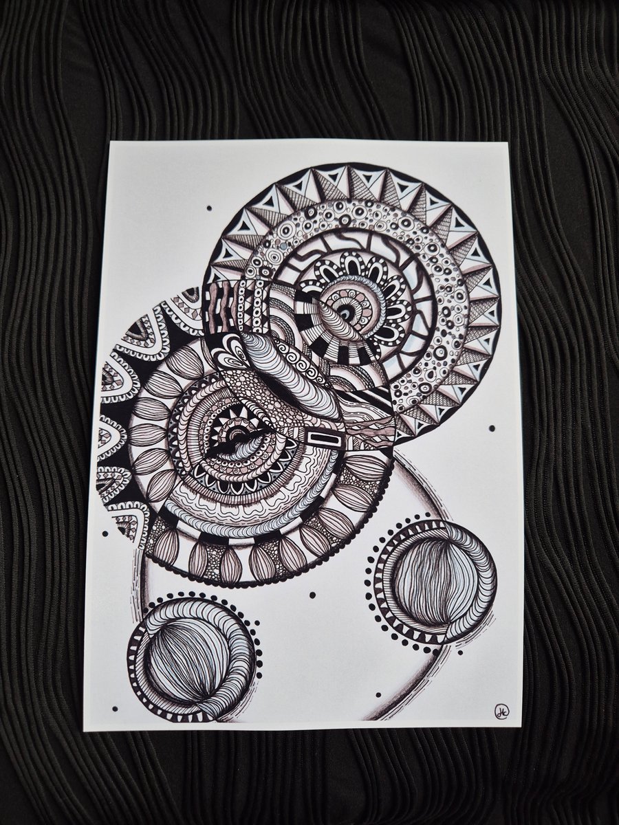 Zentangle Mandala A4 Unframed Art Print - Abstract Spin