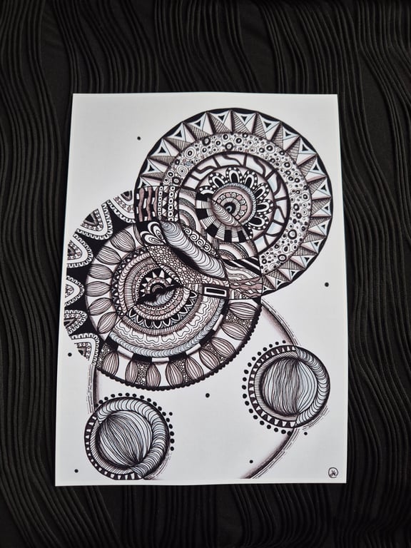 Zentangle Mandala A4 Unframed Art Print - Abstract Spin