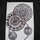 Zentangle Mandala A4 Unframed Art Print - Abstract Spin