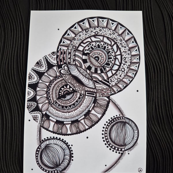 Zentangle Mandala A4 Unframed Art Print - Abstract Spin