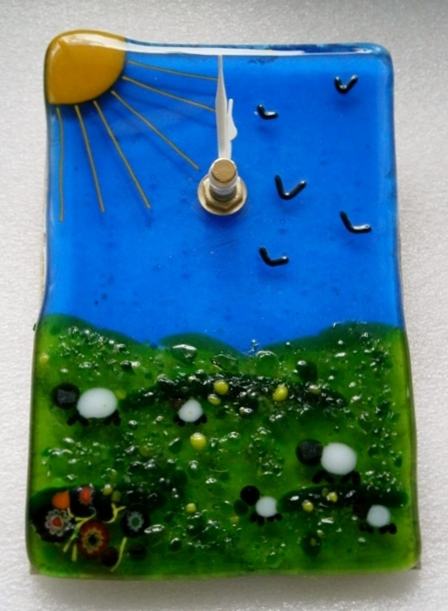 Sheepy fused glass wall clock