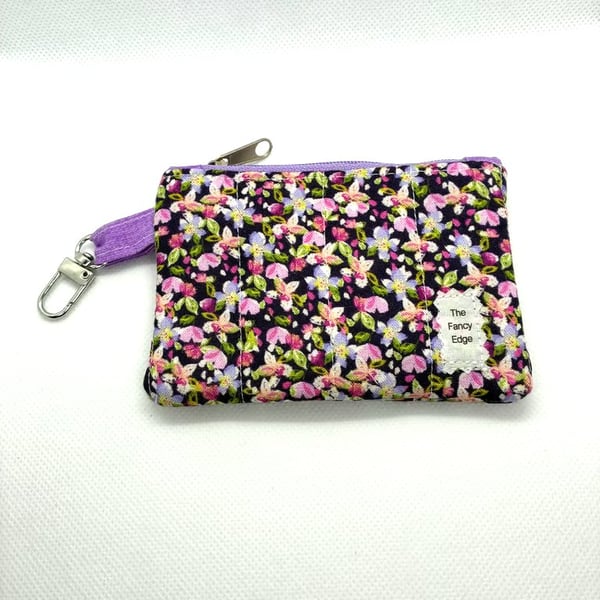 Coin purse, Quilted purse, Zipped card holder, Clip-in purse - violet