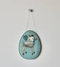 'Lamb on a Blue Egg with a Blue Glitter Heart 4' - Hanging Decoration