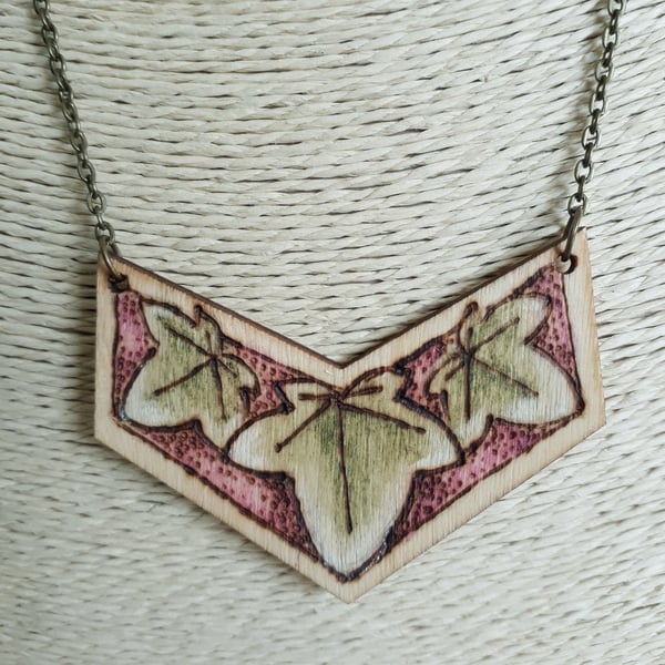 Pyrography ivy leaf  pendant