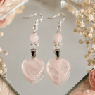 Genuine Hand-made Rose-Quartz Heart Earrings 