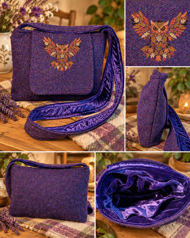 Harris Tweed Crossbody Bag woth Flying owl