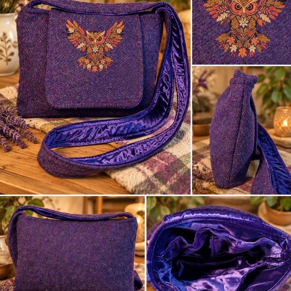 Harris Tweed Crossbody Bag woth Flying owl