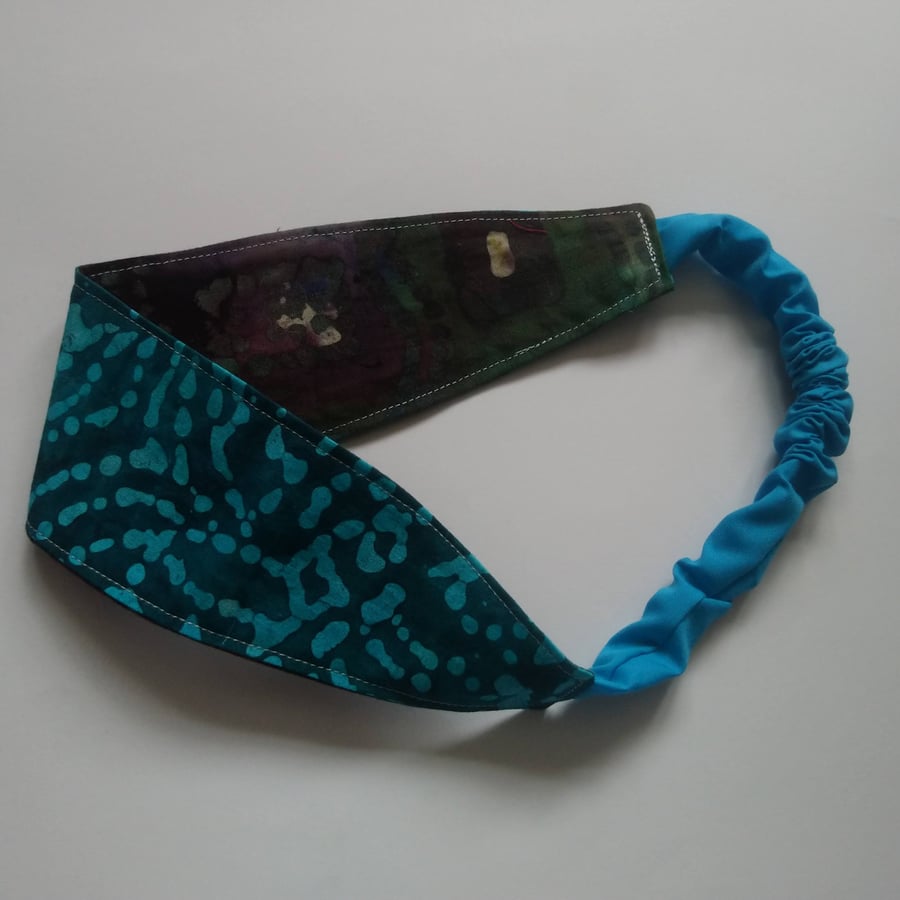 Blue and Black Batik Reversible Headband