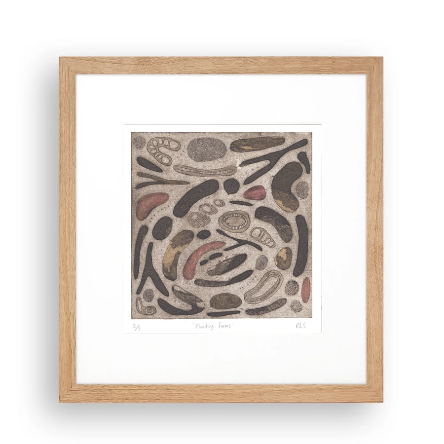 Upwards Movement, Hand coloured collagraph 