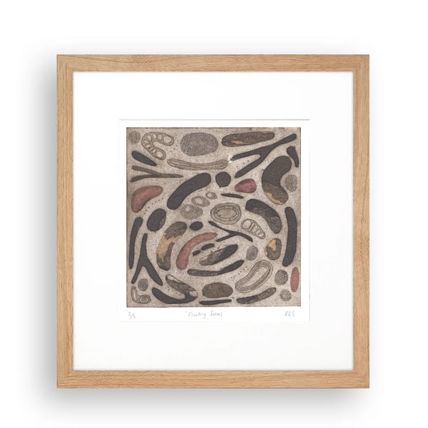Upwards Movement, Hand coloured collagraph 