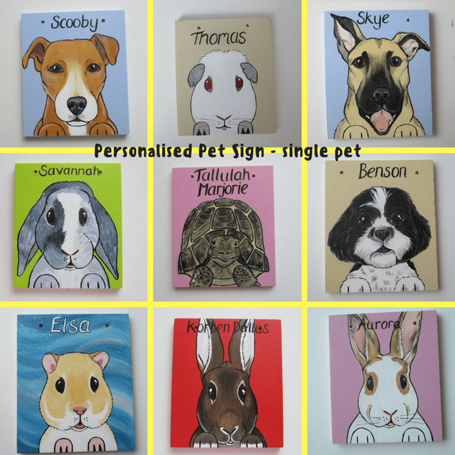 Personalised Pet Sign customised rabbits guinea pigs cats dogs sml top holes P