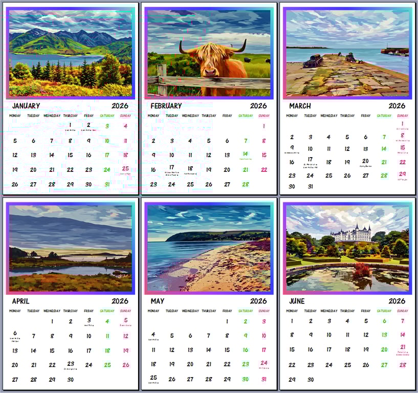 2026 A4 Calendar Scotland Scenes Themed 