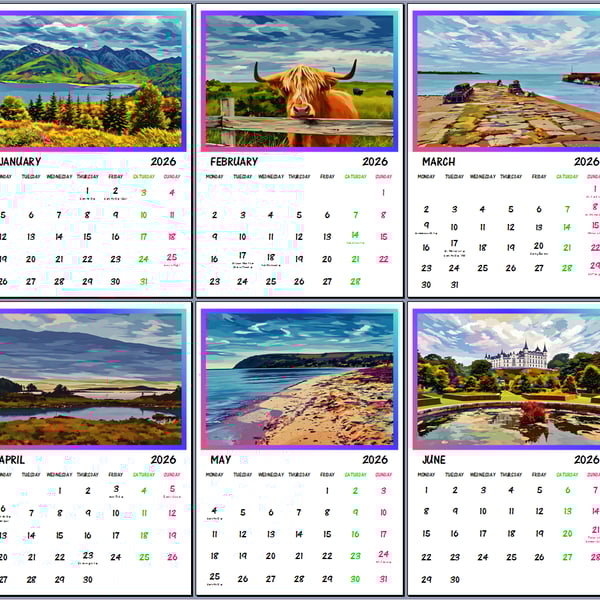 2026 A4 Calendar Scotland Scenes Themed 