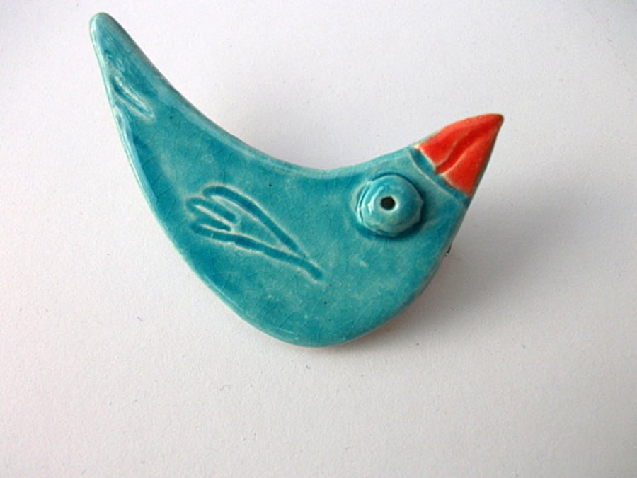 Big eyed bird ceramic brooch