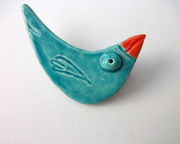 Big eyed bird ceramic brooch