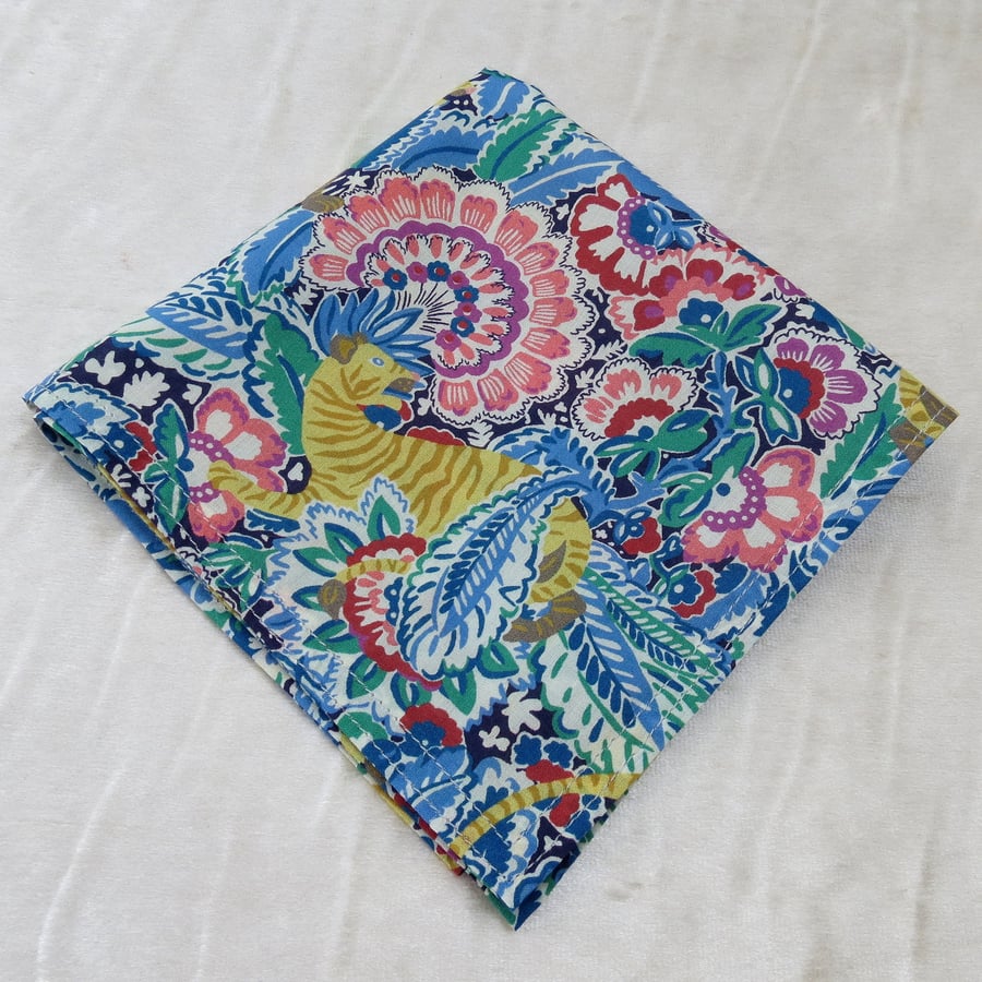 Liberty Lawn handkerchief. Tiger design. Cotton handkerchief.