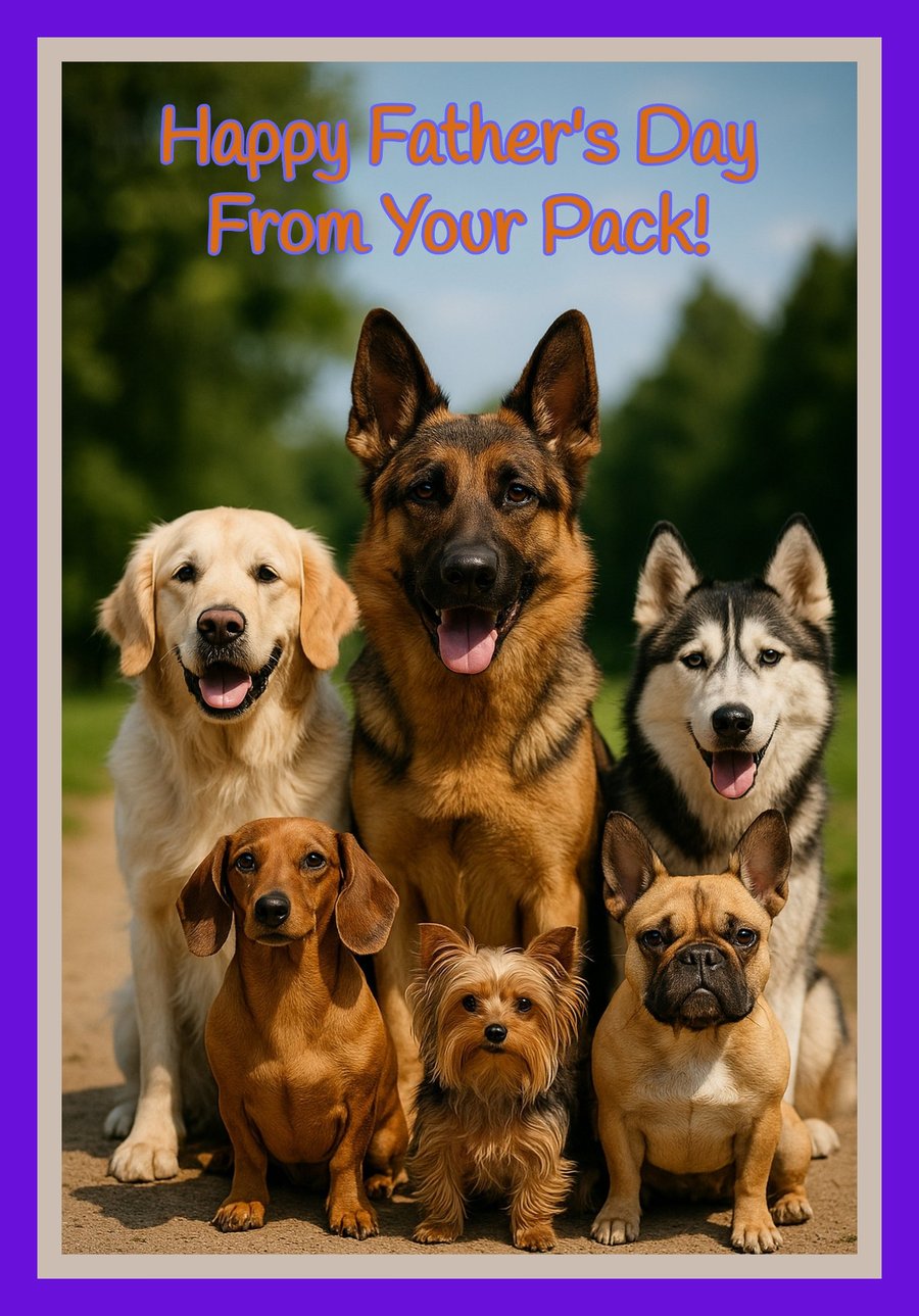 Happy Father's Day From Your Pack Dogs Card A5 