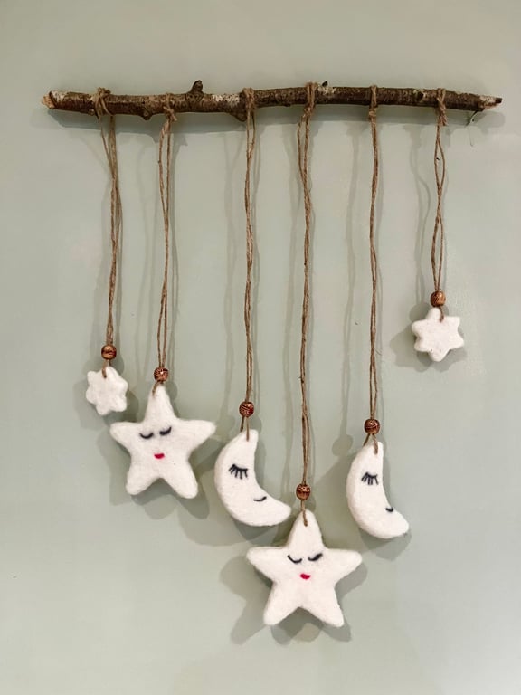 Moon and star natural hanging decoration