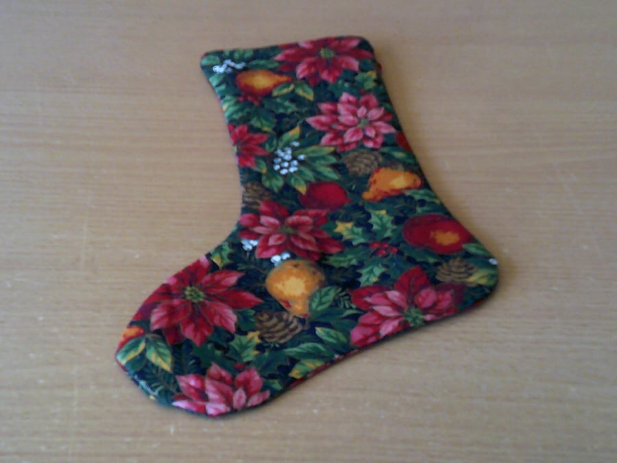 Poinsettia and Fruit 7.5 inch Stocking