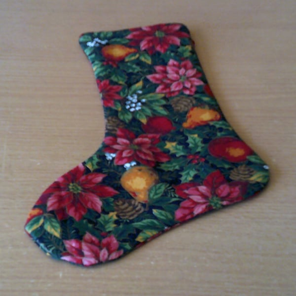 Poinsettia and Fruit 7.5 inch Stocking