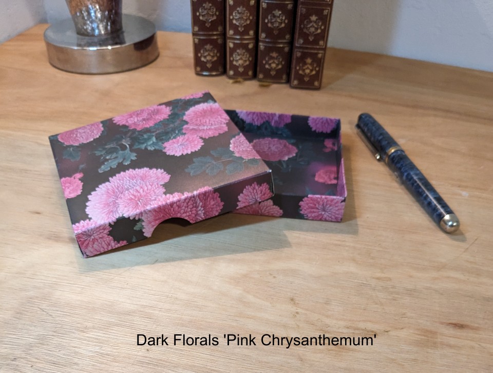 A handmade, ultra-thin gift box - Dark Florals 'Pink Chrysanthemum'