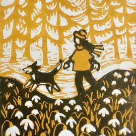 'Snowdrop Walk' Springtime Lino Print 