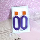 Purple and orange bold funky resin earrings, colourful fun retro earrings 