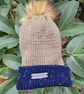 Ladies' Army Green and Navy Fleck Handmade Knitted Bobble Hat