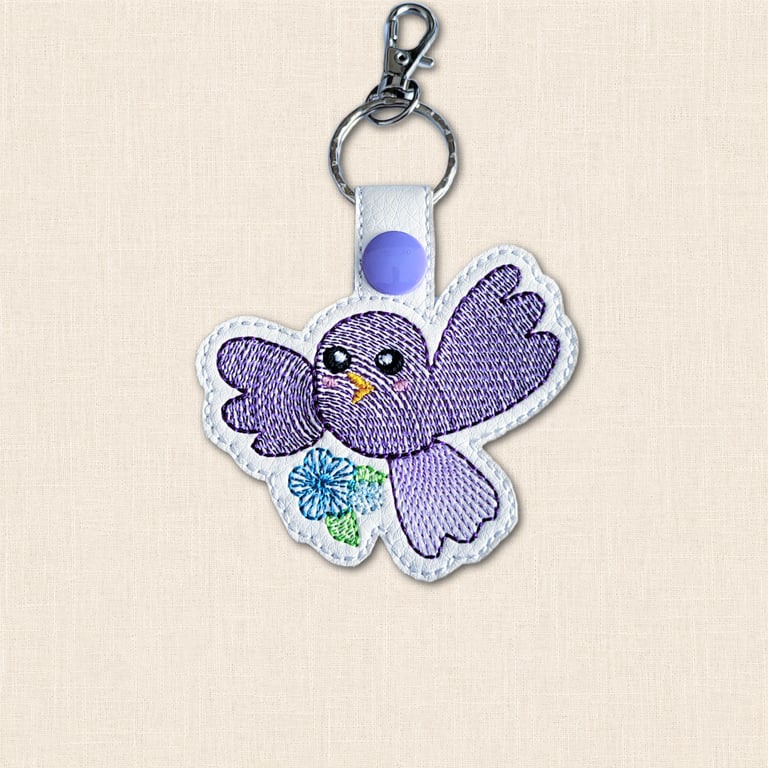 Kawaii Bird Keyring - Embroidered Faux Leather Flower Bag Charm