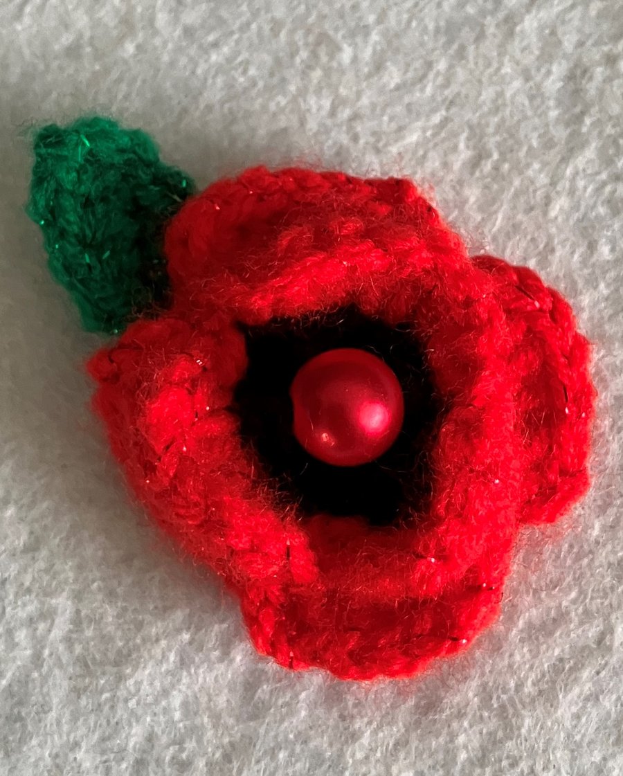 Red Poppy Handmade Crochet Brooch