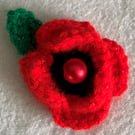 Red Poppy Handmade Crochet Brooch