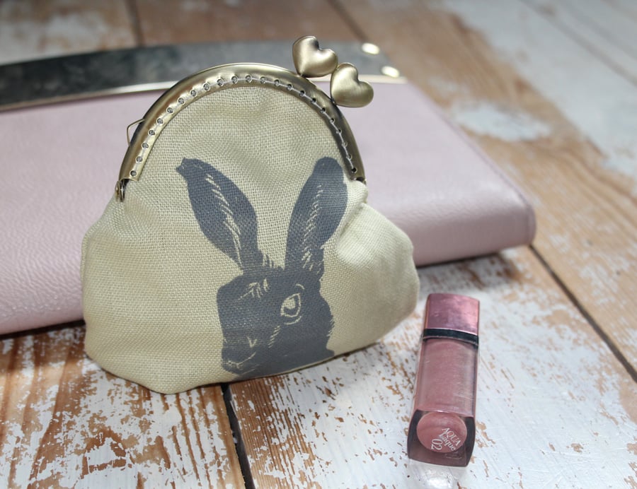 Hand Printed Hare Coin Purse