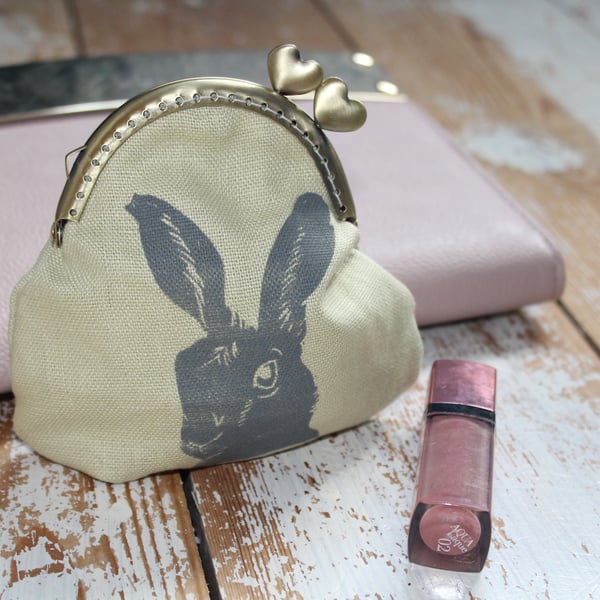 Hand Printed Hare Coin Purse