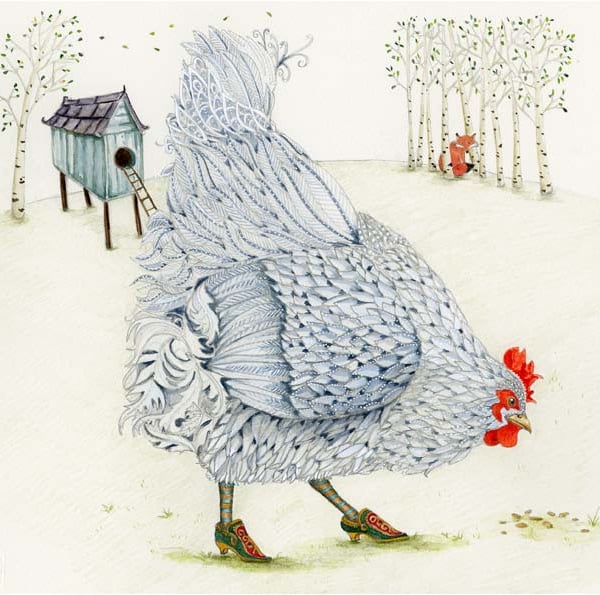 Hen in fancy shoes Giclee print A4