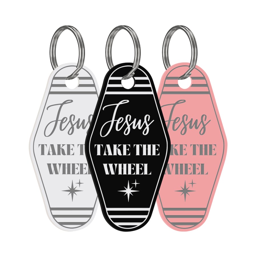 Jesus Take The Wheel Keyring - Girly Retro Vibes, Funny quote Keychain Gift