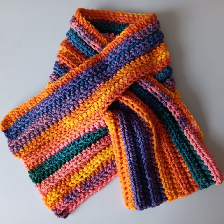 Crochet Neckwarmer Scarf (Rich Rainbow) - stay cosy anytime anywhere!