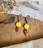 Autumn Walnut Wood Teardrop & Shimmering Rust Leaf Polymer Clay Earrings