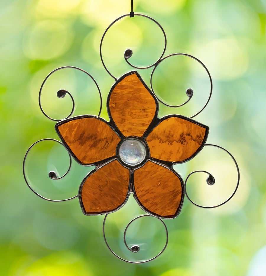 Flower Sun Catcher Stained Glass, Window Hangings Home Decor - Handmade