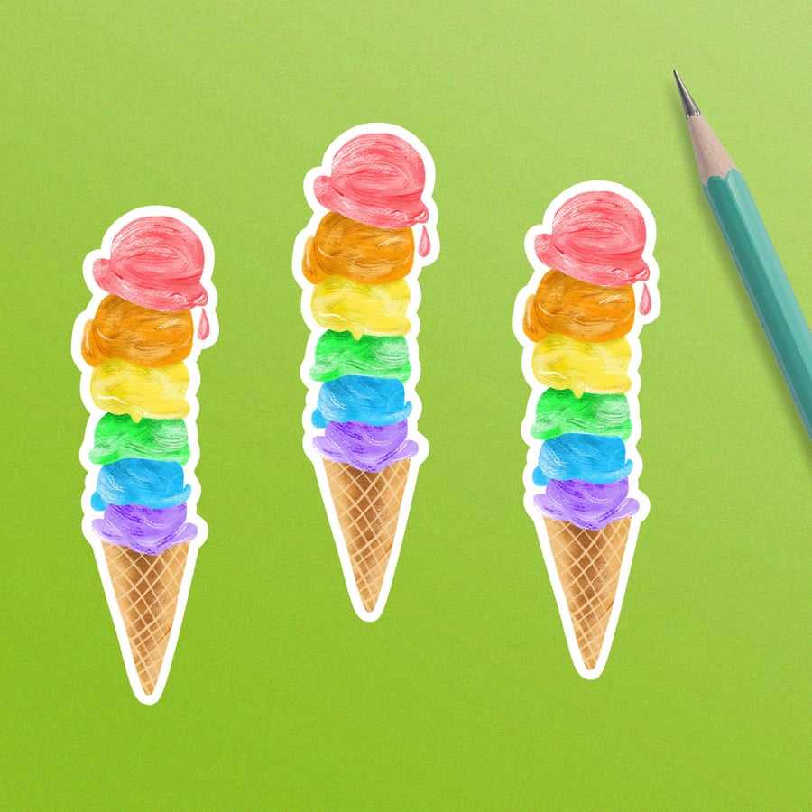 Rainbow Ice Cream Glossy Illustrated Sticker
