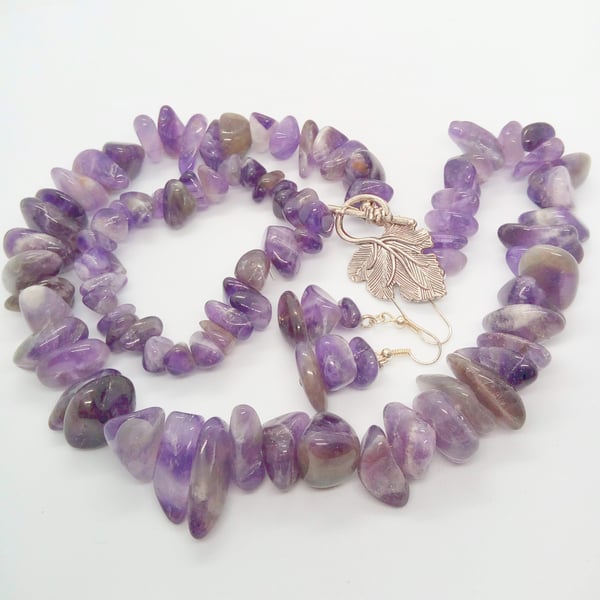 Chunky Purple Amethyst Beaded Jewellery Set, Semi Precious Jewellery Set