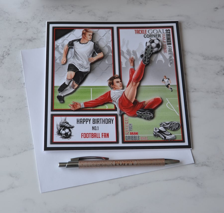 Happy Birthday No. 1 Football Fan Soccer Striker Red 3D Luxury Handmade Card